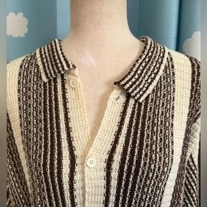 Men's knit Baja striped collared shirt.  L